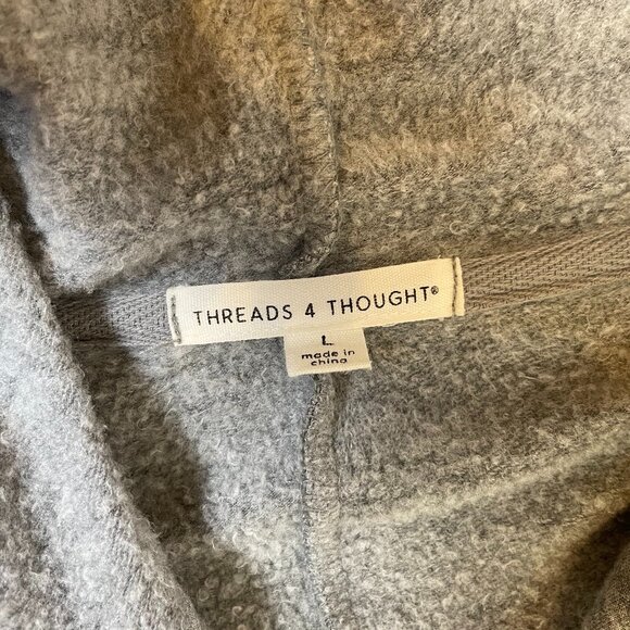 Threads 4 Thought Fleece Cardigan Hooded Open Front Pockets Thumbholes Size L - Picture 7 of 9